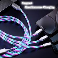 Vente en gros 2.4A LED PVC 3-en-1 Câble de données de charge rapide multiple de 1.2m avec cordon de chargeur de téléphone de différentes couleurs