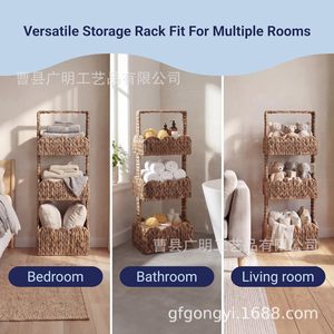 Three Tier Woven Kitchen Storage Rack Basket Organizer For Fruits <b>Vegetables</b> Bottles Floor <b>Standing</b> Multi Function - Product Image 2