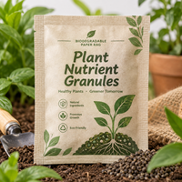 Sachet plat en papier kraft biodégradable, impression personnalisée, granulés nutritifs pour plantes, pour engrais de jardin