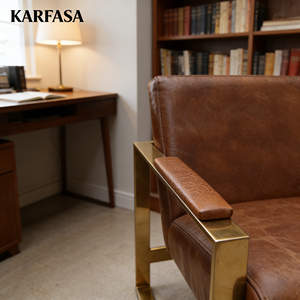 <span class=keywords><strong>Fauteuil</strong></span> de salon en cuir véritable brun vintage fait à la main avec accoudoirs en acier inoxydable doré pour salon chambre <span class=keywords><strong>club</strong></span> hôtel maison OEM - Product Image 4