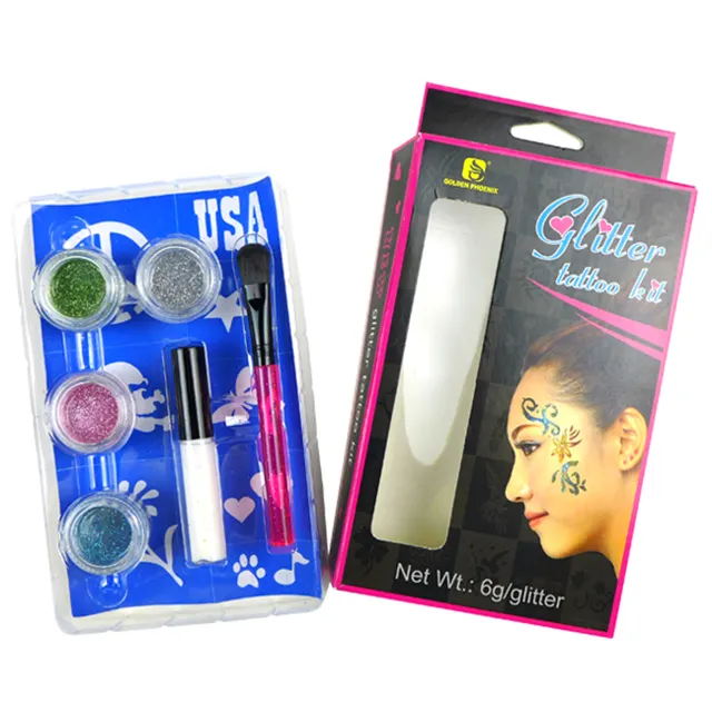 4 colors diamond waterproof Glitter Tattoo Kit by Custom Body Art for kids