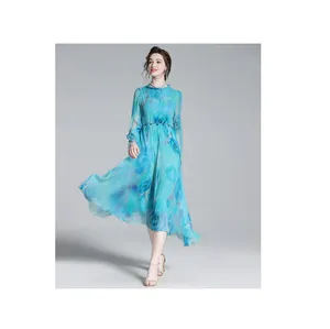 Ladies 100% Mulberry Silk Knee-Length Dresses Anti-Wrinkle Women's Dresses for Special Occasions Sashes Features Dry Cleaning