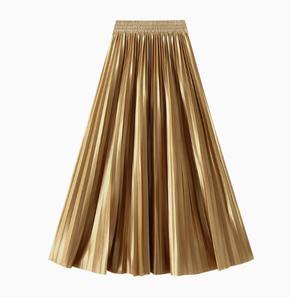 Falda Plisada Metálica Elegante para Mujer Falda <span class=keywords><strong>Midi</strong></span> Chic de Cintura Elástica en Línea A de Estilo Vintage - Product Image 6