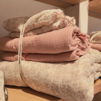 Housse de couette en gaze double froissée à imprimé floral, 100% coton, douce et respirante, literie pour enfants, ensemble de literie 3/4 pièces pour chambre à coucher