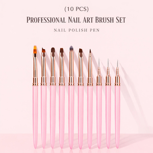 9pcs <b>Tea</b> Color Soft Nylon Bristle Nail Art Brush <b>Set</b> <b>Plastic</b> Handle Oval Liner Fine Line Detail Painting Tool Custom Logo Salon - Product Image 2