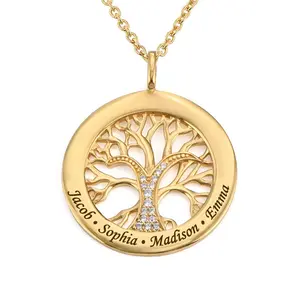 DY Laser Engraving Name Alphabet Necklace Pendant Personalized Stainless Steel Tree of Life Name Necklace