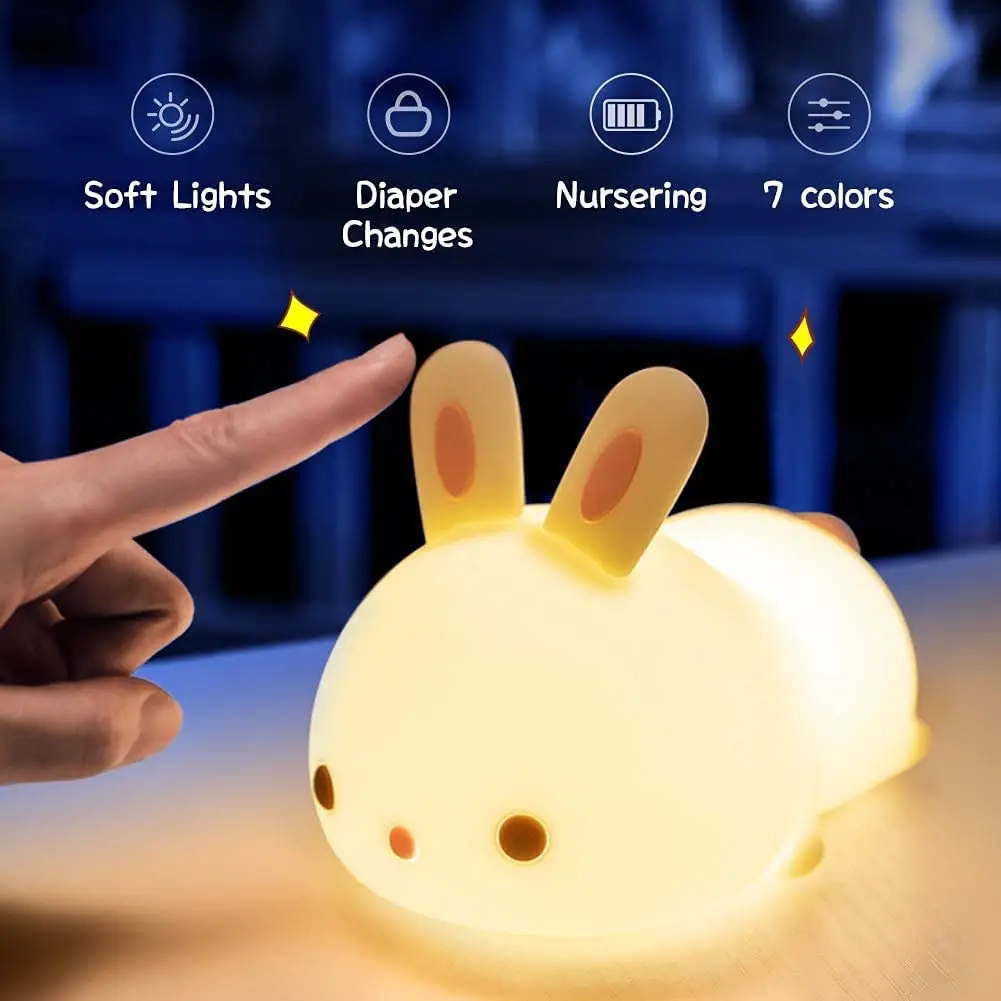 น่ารักกระต่ายห้องนอนตารางโคมไฟน่ารักดาวไฟกลางคืนเด็กคริสต์มาสของขวัญเด็ก USB ชาร์จ MINI LED เด็กไฟกลางคืน
