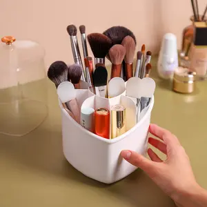 Boîte de rangement de cosmétiques en acrylique transparente rotative, brosse de maquillage, crayon à sourcils, support de stylo seau avec couvercle