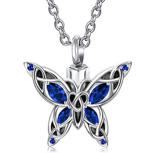 Sıcak Fırsat Moda Paslanmaz Çelik Kristal Evcil Hayvan Urn'u Anma Aileleri İçin Kelebek Külleri Kolye Kadınlar İçin Anıt Kolye - Product Image 6