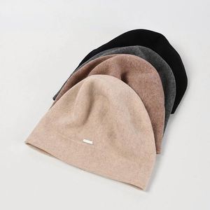 Bonnet en cachemire pour femme avec logo personnalisé, automne-hiver, grande taille, design simple, style béret - Product Image 1