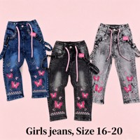 Pantalon Capri en jean YQ267 pour filles, broderie florale, strass, bretelles décoratives, mode enfant, pour l'été - 5,85 $