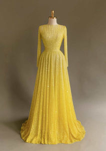 Özelleştirilmiş zirkon boncuk abiye şeffaf boyun kadife kemer uzun kollu Maxi imparatorluk A-line etek balo elbise - Product Image 2