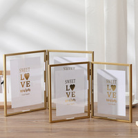 Cadre photo créatif en métal en deux parties Cadre photo décoratif pliable en or et noir 4 pouces 6 pouces 7 pouces Ornements