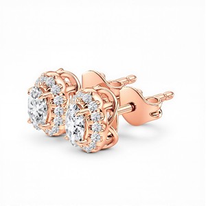 Boucles d'oreilles clous en diamant de laboratoire taille ovale 1,00 carat, couleur VVS VS EF, en or rose 18 carats, bijoux en diamant pour femme - Product Image 3