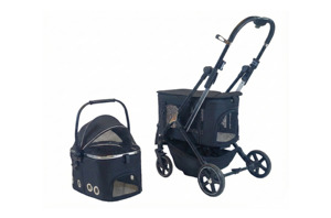 高品質で豪華、組み立て簡単、折りたたみ式、持ち運び可能、通気性があり快適な四輪ペット用ベビーカー - Product Image 6