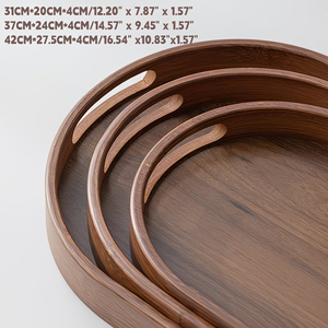 Vassoio <span class=keywords><strong>in</strong></span> legno personalizzato con venature del legno naturale per tè, snack e conservazione domestica, vassoio <span class=keywords><strong>in</strong></span> legno con manico, vassoio <span class=keywords><strong>in</strong></span> legno ellittico. - Product Image 4