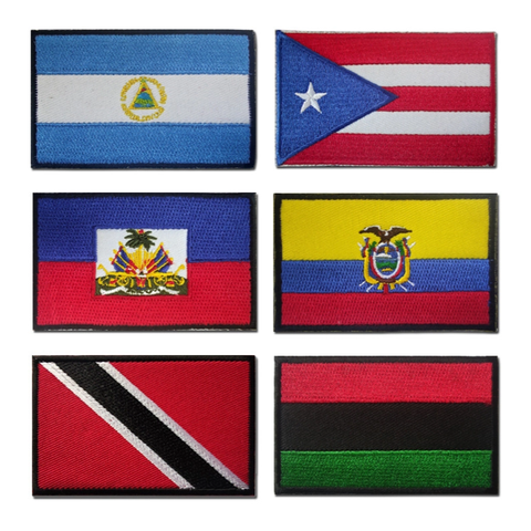 American 3D Embroidered National Flag Hook Loop Patches Outdoor Bag Accessories PU Backing for Puerto Rico Ecuador Nicaragua