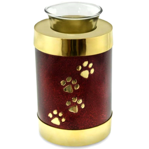 Luxury Red Brass Pet Cremation <b>Urn</b> with Paw Print Tealight Holder Small Memorial <b>Urn</b> for Dog <b>Cat</b> Ashes Funeral Keepsake - Product Image 1
