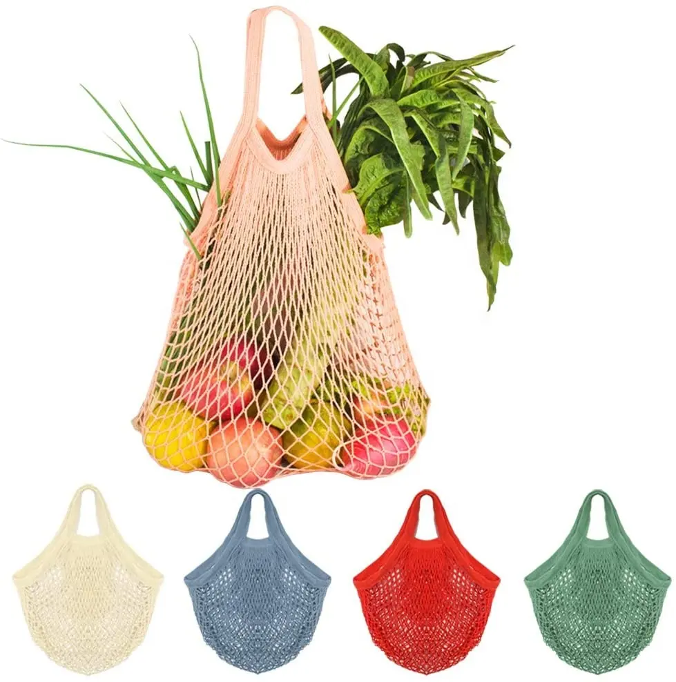 Ginzeal 2021 Rainbow Reusable Bags Vegetable Fruit Packaging Market Cotton Large Capacity Mesh Pouch Net Tote Bag für Shopping