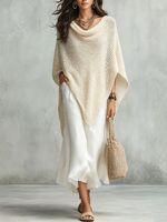 Ensemble deux pièces pour femme : poncho à col drapé et robe midi fluide, tenue assortie pour les vacances à la plage