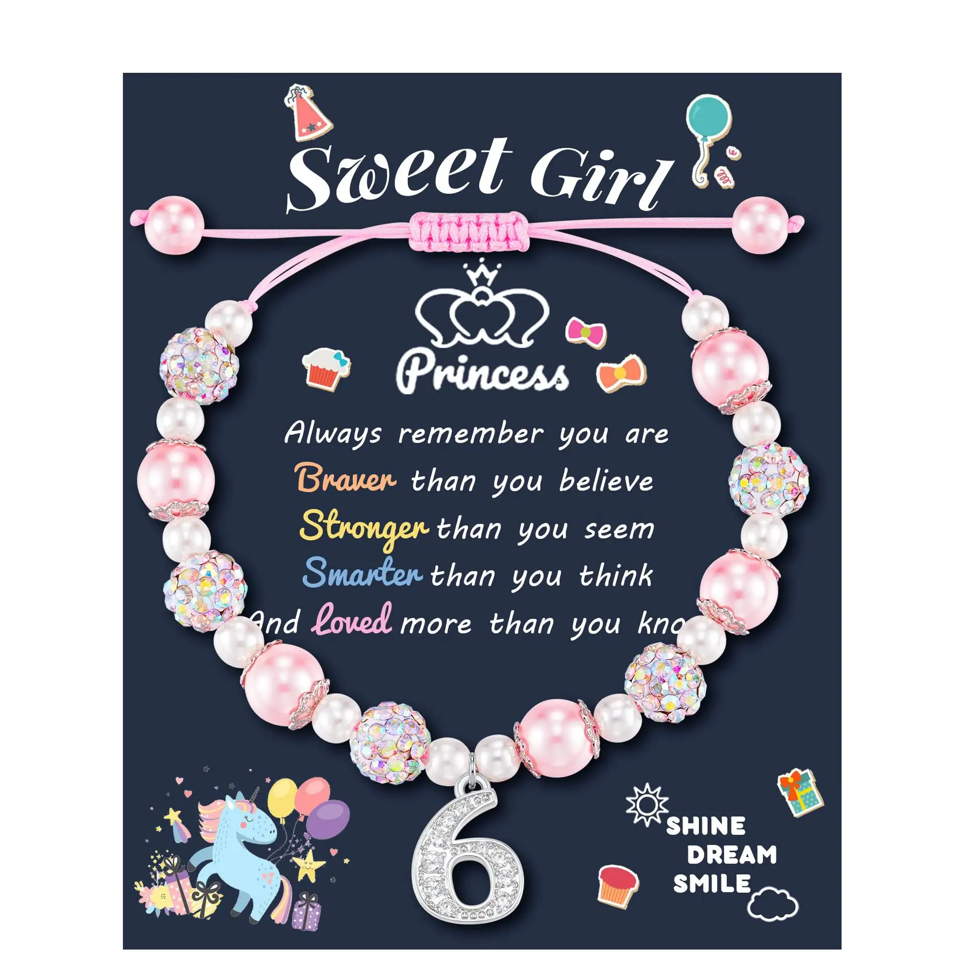 Nova menina aniversário presente pulseira doce menina rosa pérola pulseira sorte anjo número pulseira para as mulheres