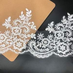 Hiasan renda jala bunga bordir pinggiran putih pernikahan pengantin mewah 16CM dengan tali LT2742B - Product Image 2