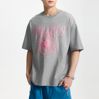 T-shirt en coton personnalisé pour homme, fabrication directe usine, 100 % coton, imprimé romantique marguerite en relief, coupe oversize, manches courtes