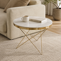 Table d'appoint ronde moderne avec cadre en métal doré et plateau en bois, marbre, bambou ou résine, table basse pour salon, OEM ODM