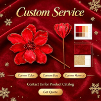 Tige de Poinsettia Rouge Scintillante pour Décoration de Noël, Fleur Artificielle en Velours Rouge, Décoration pour Arbre de Noël