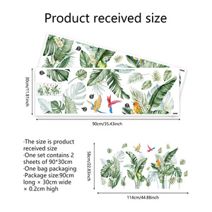 Cartone animato disegnato a mano <span class=keywords><strong>foglie</strong></span> tropicali e pappagallo decorativi in PVC autoadesivi da parete per soggiorno e camera da letto - Product Image 6