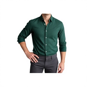 Chemise habillée décontractée à manches longues pour homme, coupe ajustée, à pois, respirante, infroissable, unie, teinte, écologique, 100 % coton sergé, collection printemps - Product Image 1