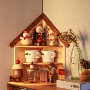 Small House Shaped Corner <b>Shelf</b> 3 Tier Solid Wood Storage <b>Rack</b> For Figurines And Dolls Display Stand - Product Image 3