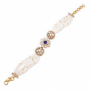Elegante Pulsera de Cadena de Plata 925 para Mujer con Cuentas Blancas y Detalles de Moissanita, Joyería India Tradicional Hecha a Mano para Fiestas - Product Image 1
