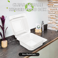 Boîte à gâteau carrée jetable en PET recyclé avec couvercle transparent, épaisseur 0,5 mm, pour aliments pour animaux de compagnie, avec couvercle à charnière et gaufrage
