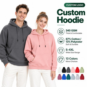 Vente en gros de sweats à capuche unisexes en coton et polyester 340 GSM, avec logo brodé personnalisé, épais, pour l'automne, OEM, marque privée - Product Image 1