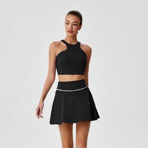 High Waist Sports <b>Mini</b> <b>Skirt</b> <b>Tennis</b> Dress Set Breathable Fitness Yoga Vest Quick Dry Crew Neck Sleeveless Spandex/Nylon Wear - Product Image 2