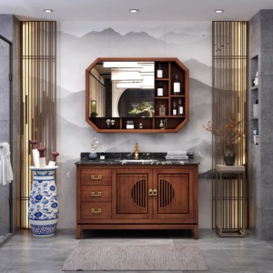 Lavabo de diseño <span class=keywords><strong>retro</strong></span> chino, cabezal de ducha de madera maciza y gabinete de almacenamiento para baño - Product Image 2