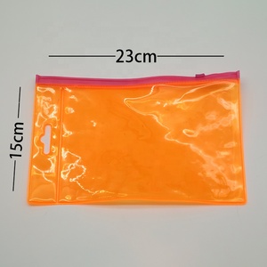 Sac à fermeture éclair en PVC <span class=keywords><strong>orange</strong></span> trou de suspension grande capacité sac de rangement plat en plastique auto-scellant étanche à l'humidité pour lotion - Product Image 2