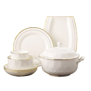 Juego de Vajilla para Fiestas y Bodas, Decoración con Borde Dorado para Hoteles y Restaurantes, Vajilla de Cerámica y Porcelana, Juegos de Vajilla de Gres - Product Image 1