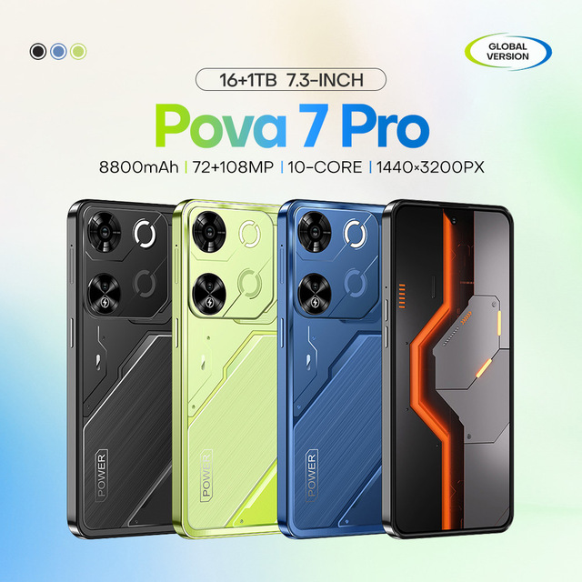 Pova7 Pro 16GB+1TB Android System 5G Smartphone Factory Wholesale for Students 72MP+108MP Rear Camera 8000mAh HD LTE