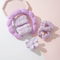 Set Headband Terry Cloth Lembut Multifungsi, Scrunchie Rambut, Gelang Spa, Spons, dan Headband Fashion untuk Mencuci Muka dan Perawatan Kulit