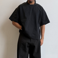 T-shirt col montant personnalisé pour homme, 300 GSM, en coton vierge, coupe oversize et carrée, style streetwear, col côtelé épais, uni