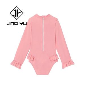 Hot Sale Fluorescent Color <b>Swimsuit</b> <b>Long</b> <b>Sleeve</b> Ruffled UV protection Kids Swimwear Custom Recycled Nylon Girls Bikini - Product Image 5