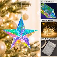 Adorno de Estrella LED Iridiscente al por Mayor, Patrón de Cristal 3D, Iluminación para Árbol de Navidad, Funciona con Pilas, Decoración Festiva para el Hogar