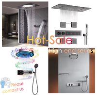 Ensemble de douche pluie LED thermostatique 600*600 avec musique, en laiton gris anthracite de luxe, 5 fonctions et grand débit d'eau