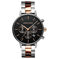 Montre chronographe à trois aiguilles et six affichages, calendrier, quartz, boîtier en alliage, bracelet en acier inoxydable, 38 mm, verre saphir, étanche, or rose