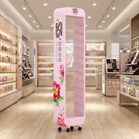 Étagère à vernis à ongles pour salon : présentoir à vernis à ongles rose mobile, fentes en acrylique, sur pied, grande capacité 720 flacons