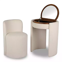 Ensemble coiffeuse avec miroir rabattable, table de maquillage rembourrée en bouclette et tabouret incurvé, bureau de toilette avec rangement dissimulé pour chambre à coucher