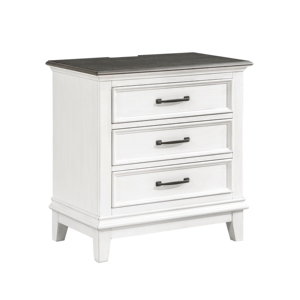 Classic Farmhouse 3 <b>Drawer</b> Nightstand Antique White Wooden Bedroom Furniture With Power Outlet USB - Product Image 3