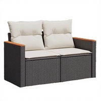 Canapé de jardin durable résistant aux UV, deux places, en rotin PE noir, mobilier d'extérieur, coussin en mousse haute densité, modèle contemporain Rongjiu